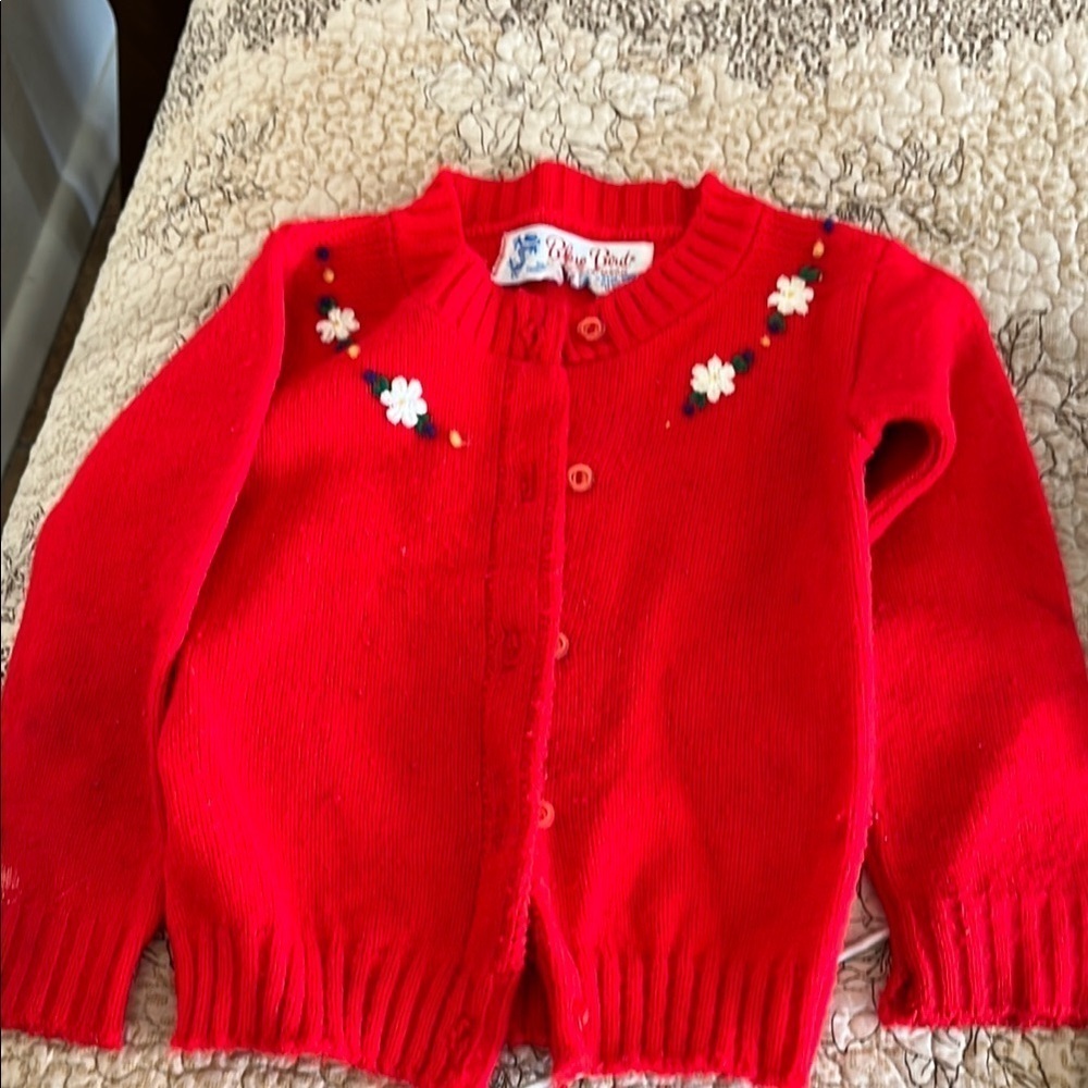 Vintage Blue Bird Red Sweater Cozy Knitwear As Is Size 2